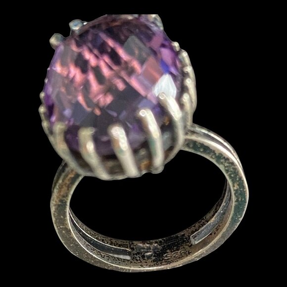 Ring Size 6 Amethyst Faceted 15 mm x 15 mm 5.018 Carats Sterling Silver 925 Vint - Picture 7 of 8